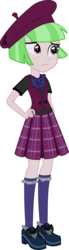 Size: 553x2001 | Tagged: safe, artist:perplexedpegasus, drama letter, watermelody, equestria girls, g4, background human, beret, clothes, clothes swap, crystal prep academy, crystal prep academy uniform, female, green hair, hat, pink skin, purple eyes, school uniform, short sleeves, simple background, solo, transparent background