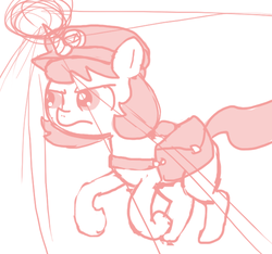 Size: 640x600 | Tagged: safe, artist:ficficponyfic, oc, oc only, oc:joyride, colt quest, determined, female, filly, foal, galloping, glowing, glowing horn, hat, horn, magic, mailbag, mailmare, mailmare hat, mailpony, monochrome, solo, story included