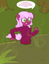 Size: 1275x1650 | Tagged: safe, artist:basher-the-basilisk, artist:luckykid7, cheerilee, anthro, g4, dirty, disgusted, female, froggy bottom bog, muck, mud, quicksand, smell, smelly, solo, swamp, visible stench