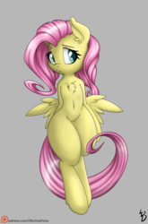 Size: 1321x2000 | Tagged: safe, artist:dfectivedvice, fluttershy, pegasus, pony, g4, cute, female, gray background, looking at you, mare, patreon, patreon logo, shyabetes, simple background, solo