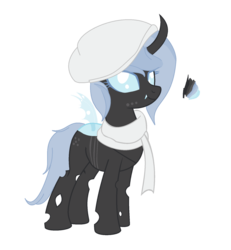 Size: 1641x1773 | Tagged: safe, artist:a-wolf-among-men, artist:maydeedraws, oc, oc only, changeling, blue changeling, clothes, female, freckles, hat, scarf, solo