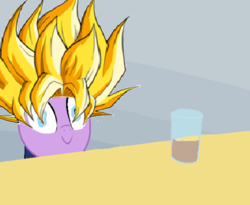 Size: 550x450 | Tagged: safe, twilight sparkle, g4, chocolate, chocolate milk, dragon ball, dragon ball z, everything is ruined, exploitable meme, food, meme, milk, pure unfiltered evil, spilled milk, super saiyan, xk-class end-of-the-milk scenario, xk-class end-of-the-world scenario