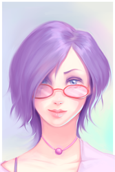 Size: 3543x5315 | Tagged: safe, artist:figgot, rarity, human, g4, alternate hairstyle, clothes, female, glasses, humanized, looking at you, necklace, short hair, solo