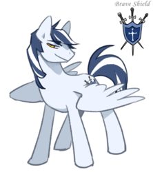 Size: 600x675 | Tagged: safe, artist:bartolomeus_, oc, oc only, oc:brave shield, pegasus, pony, cutie mark, lidded eyes, looking at you, simple background, solo, white background