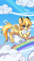 Size: 300x540 | Tagged: safe, artist:bartolomeus_, oc, oc only, oc:cloudy thunder, pegasus, pony, cloud, rainbow, solo