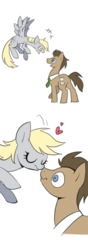 Size: 500x1422 | Tagged: safe, artist:bartolomeus_, derpy hooves, doctor whooves, time turner, pegasus, pony, g4, eyes closed, female, flying, heart, kissing, male, mare, nose kiss, open mouth, ship:doctorderpy, shipping, simple background, straight, white background