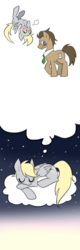 Size: 500x1560 | Tagged: safe, artist:bartolomeus_, derpy hooves, doctor whooves, time turner, pegasus, pony, g4, blushing, dream, eyes closed, female, flying, male, mare, ship:doctorderpy, shipping, simple background, sleeping, straight, upside down, white background