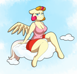 Size: 1280x1230 | Tagged: safe, artist:ask-pegasus-lola, artist:zacharyisaacs, oc, oc only, oc:lola cloudmaker, pegasus, anthro, anthro oc, breasts, clothes, cloud, digital art, female, shorts, thunder thighs, wings