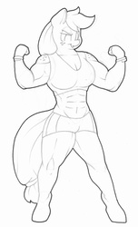 Size: 1169x1920 | Tagged: safe, artist:zacharyisaacs, applejack, anthro, g4, applejacked, buff, exercise, female, monochrome, muscles, solo, traditional art