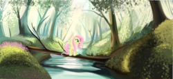 Size: 6578x2998 | Tagged: safe, artist:tgolyi, fluttershy, g4, female, forest, river, solo, tree trunk