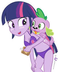 Size: 353x426 | Tagged: safe, artist:dm29, spike, twilight sparkle, dog, equestria girls, g4, belly button, bikini, clothes, female, male, ship:twispike, shipping, simple background, spike the dog, straight, sunscreen, swimsuit, transparent background