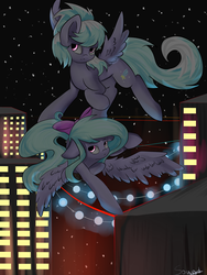 Size: 3000x4000 | Tagged: safe, artist:the---sound, cloudchaser, flitter, g4, city, flying, night