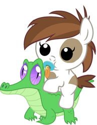 Size: 786x1017 | Tagged: safe, artist:red4567, gummy, pipsqueak, pony, g4, baby, baby pony, cute, pacifier, pipsqueak riding gummy, ponies riding gators, recolor, riding, squeakabetes, weapons-grade cute