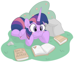 Size: 1186x999 | Tagged: dead source, safe, artist:jittery-the-dragon, twilight sparkle, alicorn, pony, g4, blushing, book, cute, female, lesbian, mare, prone, reading, smiling, solo, twilight sparkle (alicorn)