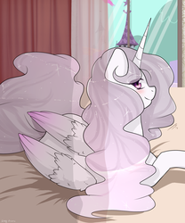 Size: 1000x1200 | Tagged: safe, artist:shellydreams, princess celestia, princess molestia, g4, bed, female, solo