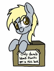 Size: 545x719 | Tagged: safe, artist:terdburgler, derpy hooves, pegasus, pony, g4, box, female, mare, pony in a box, self deprecation, simple background, solo, white background