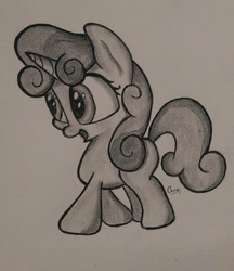 Size: 1024x1186 | Tagged: safe, artist:chrispy248, sweetie belle, g4, female, grayscale, monochrome, solo, traditional art