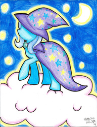 Size: 1024x1331 | Tagged: safe, artist:theundertakerskitty, trixie, pony, unicorn, g4, cloud, colored pencil drawing, female, mare, solo, traditional art