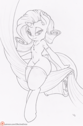 Size: 658x1000 | Tagged: safe, artist:dfectivedvice, rarity, anthro, g4, belly button, female, grayscale, monochrome, solo