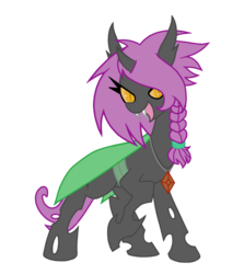 Size: 924x1037 | Tagged: safe, artist:fatal-keystroke, oc, oc only, oc:obscura, changeling, changeling queen, amulet, braid, changeling queen oc, female, simple background, solo, transparent background