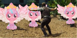 Size: 1105x542 | Tagged: safe, edit, edited screencap, screencap, princess flurry heart, g4, season 6, crystal, female, implied cupcakes, implied murder, irl, jurassic world, larson you magnificent bastard, m.a. larson, meme, merchandise, owen grady, photo, prattkeeping, toy, wat