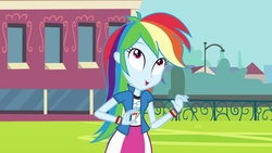 Size: 1280x720 | Tagged: safe, screencap, rainbow dash, equestria girls, g4, female, open mouth, open smile, smiling, solo