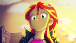 Size: 1280x720 | Tagged: safe, artist:crunchtherobot, sunset shimmer, equestria girls, g4, canterlot high, female, solo