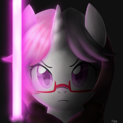 Size: 1600x1600 | Tagged: safe, artist:potzm, oc, oc only, oc:lawyresearch, pony, unicorn, crossover, glasses, lightsaber, solo, star wars, weapon