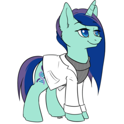 Size: 2100x2100 | Tagged: safe, artist:floots, oc, oc only, oc:helix, pony, unicorn, clothes, high res, lab coat, scientist, solo, sweater