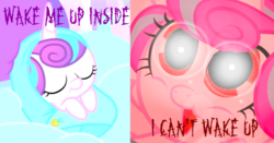 Size: 609x320 | Tagged: safe, edit, edited screencap, screencap, princess flurry heart, alicorn, pony, g4, season 6, bring me to life, evanescence, evil, evil flurry heart, foal, lens flare, open mouth, open smile, smiling, song reference