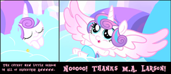Size: 1199x522 | Tagged: safe, princess flurry heart, alicorn, pony, g4, season 6, baby, drama, flurry heart drama, it's happened and now we can't stop it, larsonitis, meme, mood whiplash, thanks m.a. larson, wings