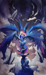 Size: 1379x2226 | Tagged: safe, artist:loukolaworks, rainbow dash, seraph, g4, female, multiple wings, solo
