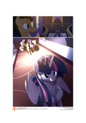 Size: 3541x5016 | Tagged: safe, artist:gashiboka, doctor whooves, fluttershy, rarity, roseluck, time turner, twilight sparkle, oc, oc:flora, alicorn, pony, comic:recall the time of no return, g4, comic, female, mare, patreon, patreon logo, twilight sparkle (alicorn)