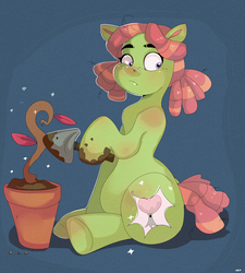 Size: 1980x2200 | Tagged: safe, artist:mili-kat, tree hugger, g4, dirt, female, filly, gardening, plant, solo, trowel