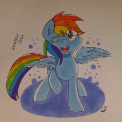 Size: 2236x2236 | Tagged: safe, artist:shinypikachu25, rainbow dash, pegasus, pony, g4, female, high res, mare, marker drawing, smiling, solo, traditional art