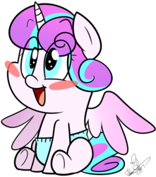 Size: 1665x1885 | Tagged: safe, artist:befishproductions, princess flurry heart, alicorn, pony, g4, season 6, baby, baby pony, blushing, cute, diaper, female, flurrybetes, open mouth, signature, simple background, smiling, solo, transparent background