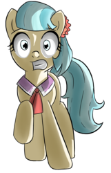 Size: 1239x1920 | Tagged: safe, artist:thealjavis, coco pommel, earth pony, pony, g4, female, mare, raised hoof, scared, simple background, solo, transparent background, wide eyes