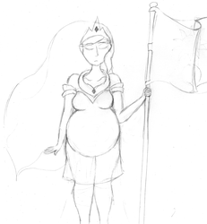 Size: 1280x1386 | Tagged: safe, artist:mlp-pregnancy-is-magic, princess celestia, human, g4, female, flag, humanized, monochrome, preglestia, pregnant, solo