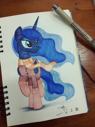 Size: 1215x1620 | Tagged: safe, artist:whit3-dr4g0n, princess luna, alicorn, pony, g4, clothes, female, mare, scarf, socks, solo, traditional art