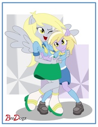 Size: 1239x1602 | Tagged: safe, artist:brodogz, derpy hooves, dinky hooves, equestria girls, g4, cute, derpabetes, dinkabetes, equestria's best mother, hug, mother and daughter, ponied up