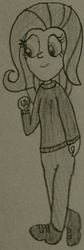 Size: 882x2611 | Tagged: safe, artist:jario, fluttershy, human, g4, clothes, female, humanized, monochrome, solo, sweater, sweatershy, traditional art