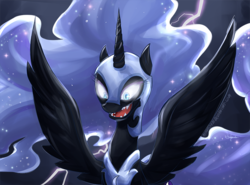 Size: 709x526 | Tagged: safe, artist:akane0731, nightmare moon, g4, female, solo, spread wings