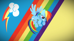 Size: 3840x2160 | Tagged: safe, artist:scrimpeh, artist:spntax, rainbow dash, pegasus, pony, g4, cutie mark, female, floating, high res, mare, minimalist, solo, vector, wallpaper