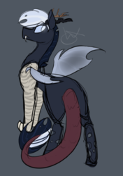 Size: 752x1068 | Tagged: safe, artist:whitesoleil, oc, oc only, changeling, draconequus, hybrid, looking back, male, solo