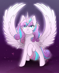 Size: 975x1200 | Tagged: safe, artist:shellydreams, princess flurry heart, alicorn, pony, g4, season 6, female, older, older flurry heart, raised leg, smiling, solo, spread wings, wings