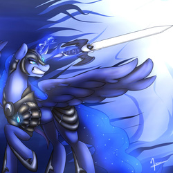 Size: 1280x1280 | Tagged: safe, artist:jamesjackobgermany, princess luna, pony, g4, female, solo, sword, warrior luna, weapon