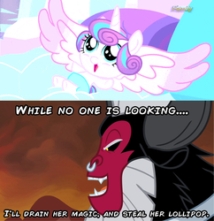 Size: 540x558 | Tagged: safe, lord tirek, princess flurry heart, g4, season 6, twilight's kingdom, image macro, meme, pure unfiltered evil