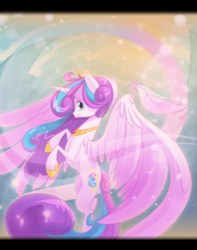Size: 1500x1900 | Tagged: safe, artist:zombie, princess flurry heart, alicorn, pony, g4, the crystalling, adult, black bars, cute, female, flurrybetes, letterboxing, looking at you, mare, older, older flurry heart, side view, solo, spread wings, wings