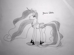 Size: 1200x894 | Tagged: safe, artist:yateworldorder, princess celestia, g4, female, monochrome, photo, solo