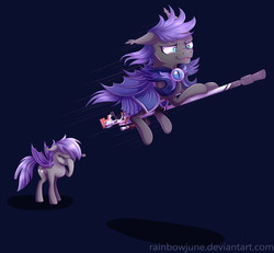 Size: 2422x2241 | Tagged: safe, artist:rainbowjune, oc, oc only, oc:au hasard, oc:midnight blossom, bat pony, pony, armor, asiimov, awp, counter-strike, counter-strike: global offensive, crossover, facehoof, fangs, flying, gun, night guard, rifle, royal guard, slit pupils, sniper rifle, speed lines, video game, weapon